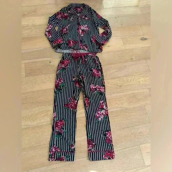 Joules Striped Floral Pajama Set Blue Small - Picture 1 of 5